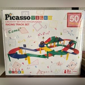 PicassoTiles 50 Piece Magnetic Building Block Race Track Set